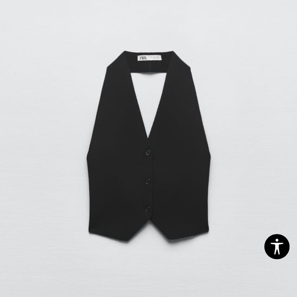Zara Black Open Back Knit Waistcoat Size Small